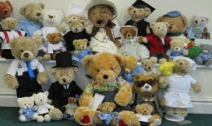 photo of several teddies dress in costume